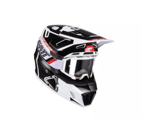 Kit casco y goggle leatt moto 7.5 v24 Blanco y Negro